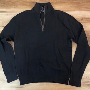 Michael Kors Mens XL Black Textured Quarter Zip Pullover Sweater Mock Neck